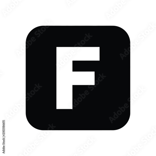 Bold letter f inside a rounded square black shape