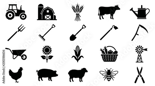 Farm and agriculture silhouette icons a collection of farming and rural life symbols