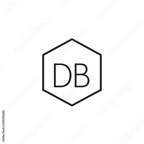 Hexagonal featuring the letters db in minimalist black font on white background
