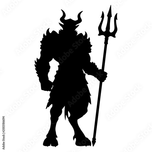Photos Silhouette of a demonic creature holding a trident.
