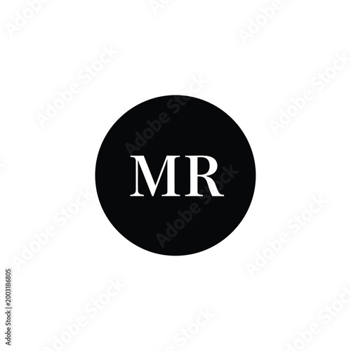 Uppercase letters m and r inside a solid black circle on a white background