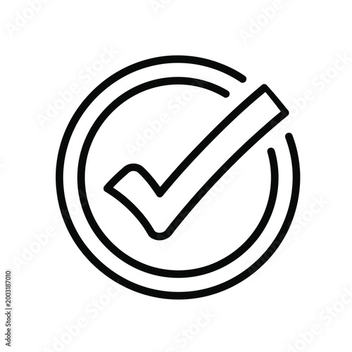Simple black checkmark inside a circular border isolated on a white background