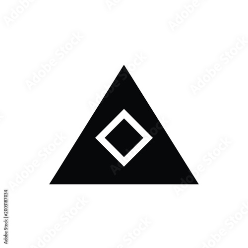 Black triangle symbol containing a white diamond outline in the center on white background