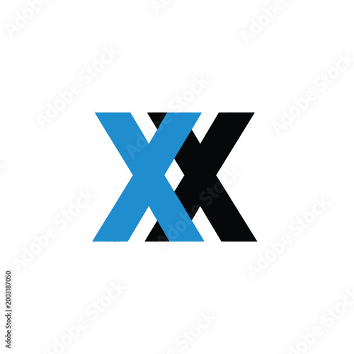 Overlapping letter x monogram with blue and black geometric shapes on white background
