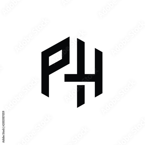 Hexagonal monogram featuring interlocking letters p and h