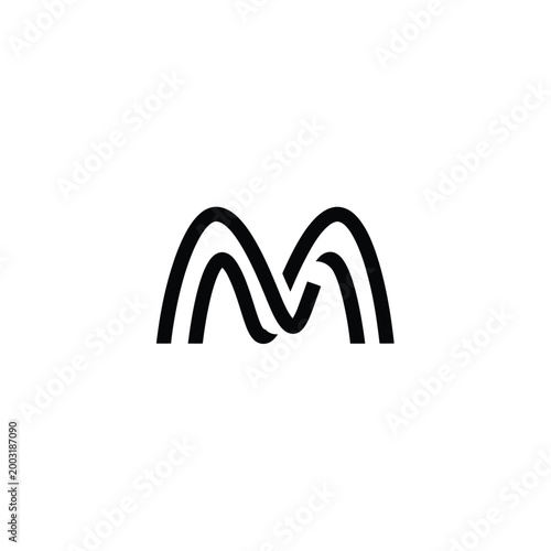 Abstract letter m with flowing curved lines alphabet