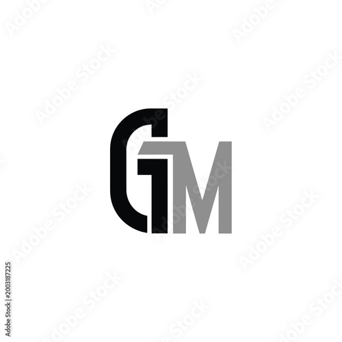 Interlocking letter g and m monogram on a white background