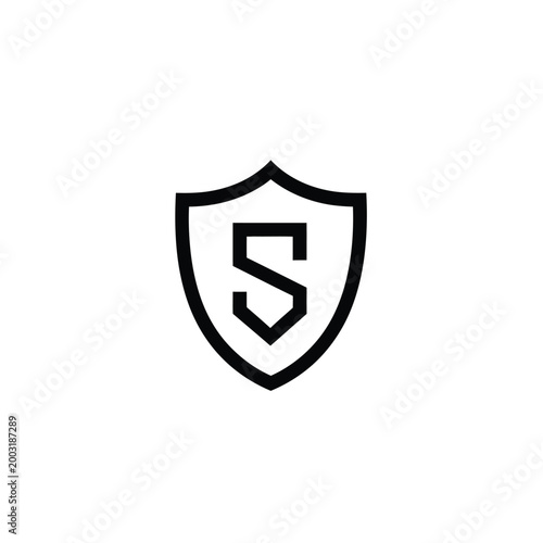 Shield featuring the letter s in a bold black outline on a white background