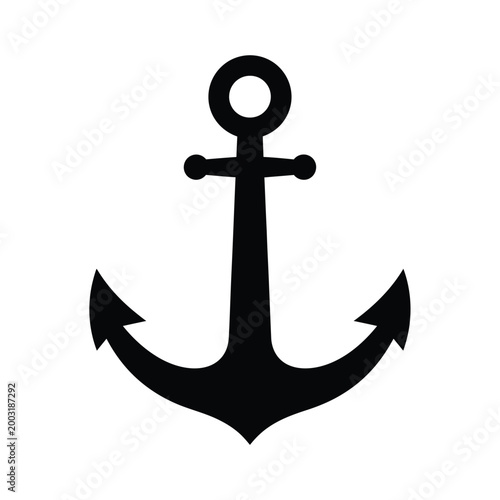 Nautical anchor with a bold black silhouette on a clean white background