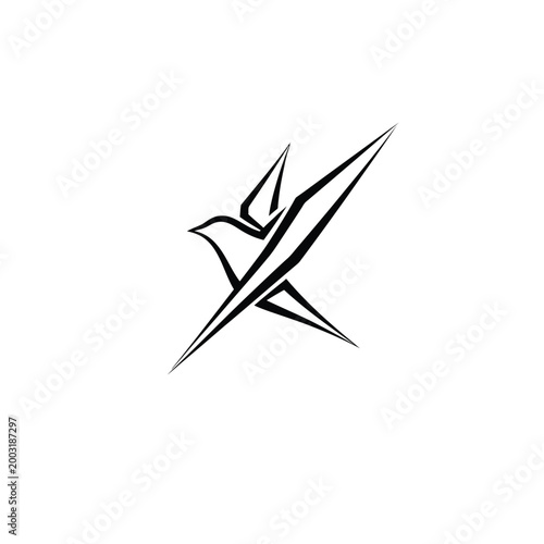 Geometric angular bird in black lines on a white background