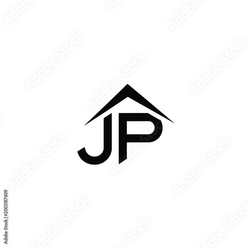 Black letter jp monogram with a roof shape on a white background