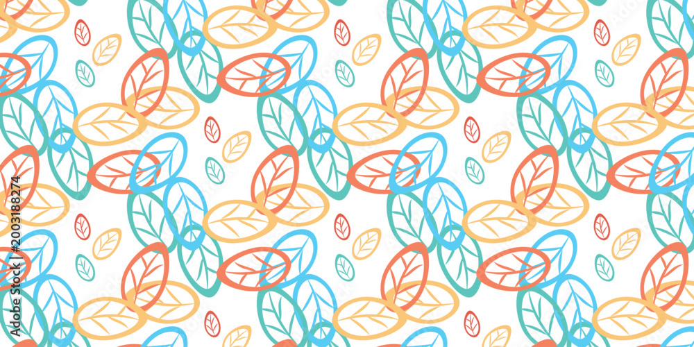 Fototapeta premium Seamless Pattern with Scattered Hand Drawn Colorful Leaves and Foliage