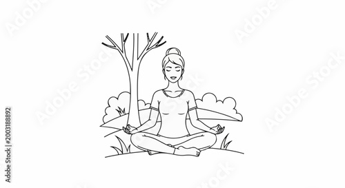 Woman meditating peacefully outdoors under a tree