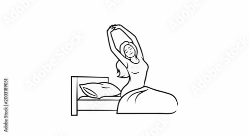 Woman stretching awake in bed after sleeping