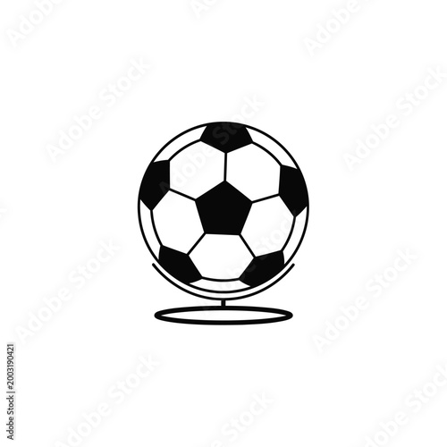 Black and white soccer ball with stand on a white background