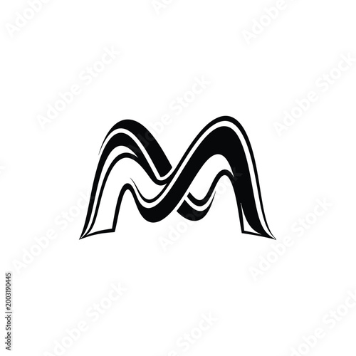 Abstract letter m with wavy flowing lines on a white background