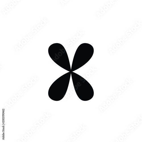 Four symmetrical black petal shapes forming a flower on white background