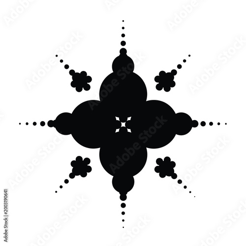 Black geometric star shape made of concentric circles on a white background