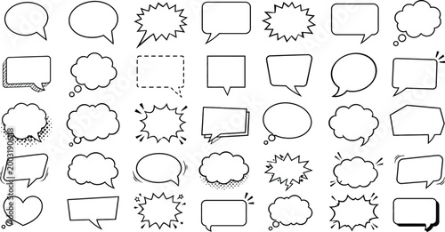 Collection of various speech bubbles and thought clouds in different shapes