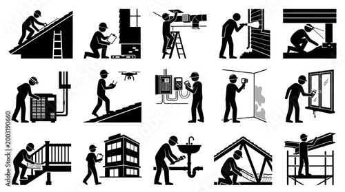 Construction Worker Icons: Roofing, HVAC, Drone, Electrical, Plumbing  More