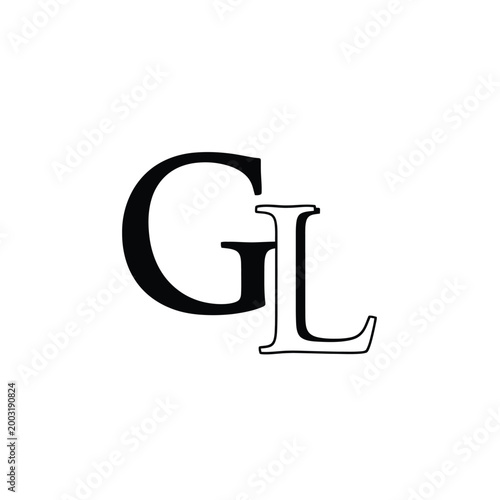 Black lettering gl monogram on a white background