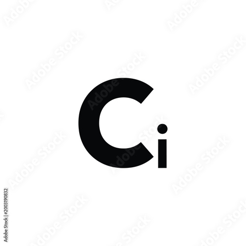 Minimalist letter c with a small dot on a white background