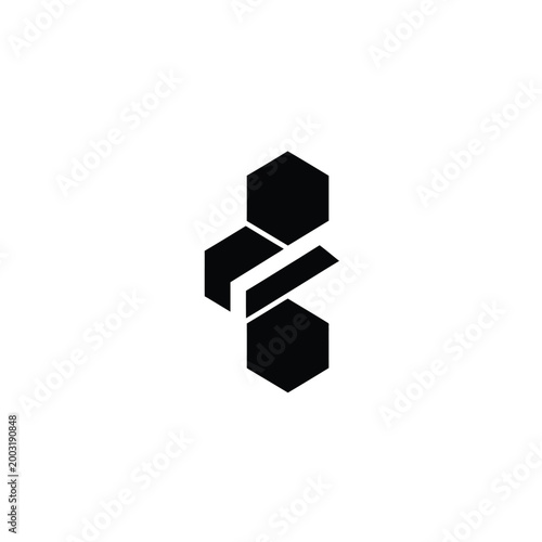 Abstract geometric featuring two hexagons connected by diagonal bars in black color