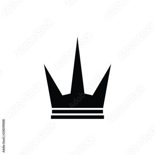 Stylized black crown with three sharp points and double horizontal base lines isolated