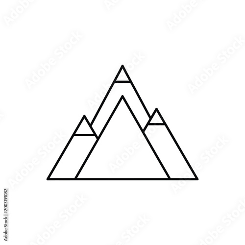 Outline mountain range with three peaks on a white background