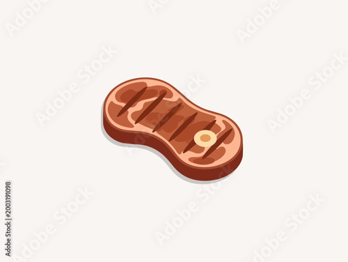 Grilled Beef Steak Vector Illustration with Bone and Grill Marks
