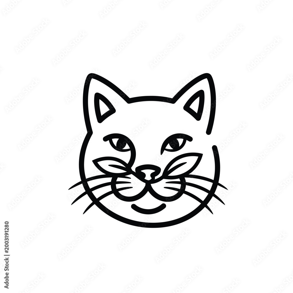 Fototapeta premium Minimalist Cat Face Line Art Icon, Feline Mascot Vector Logo Design on White Background
