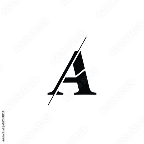 Serif letter a sliced by a diagonal line on a white background