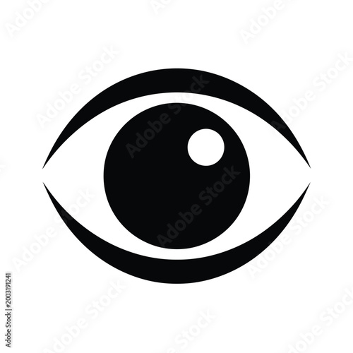 Minimalist black human eye with a large circular pupil and simple outline shape