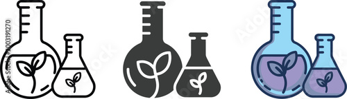 Science lab beaker icon with plant growth symbol for biotechnology and agricultural research vector illustration