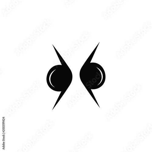 Abstract black symmetrical with two circles and spikes on white