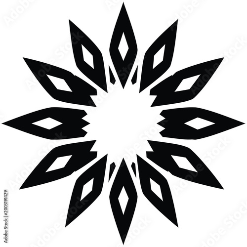 Symmetrical starburst pattern with pointed petal shapes on white