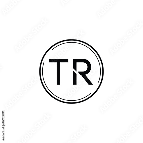 Black monogram with letters tr enclosed inside a double circular line frame