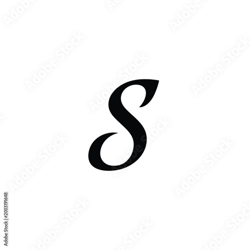 Black cursive letter s isolated on a white background