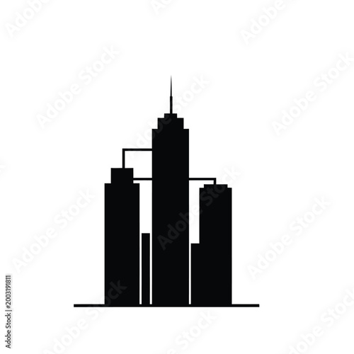Black silhouette of a city skyline with three buildings