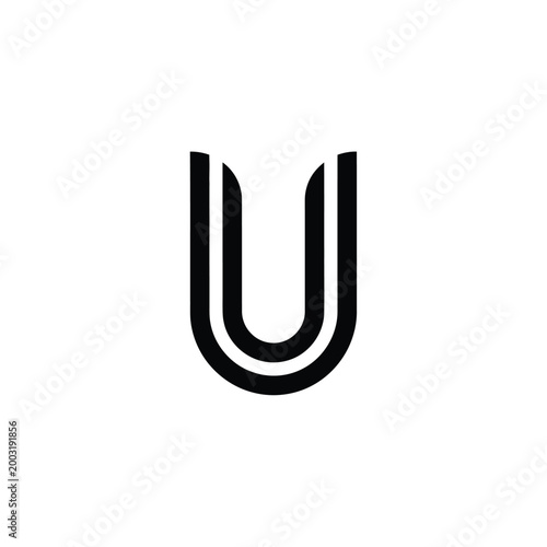 Letter u formed by two parallel curved lines in black on white background