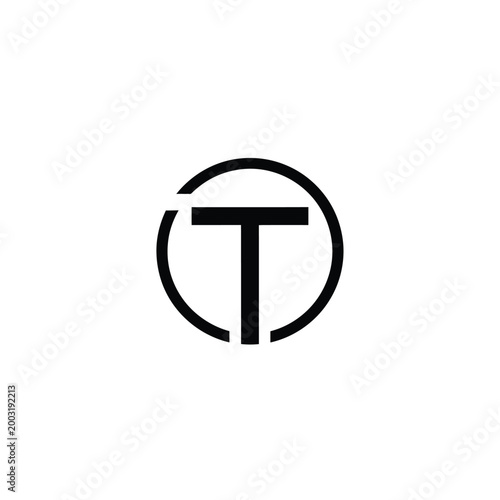 Letter t inside a circular frame minimalist black on a white background