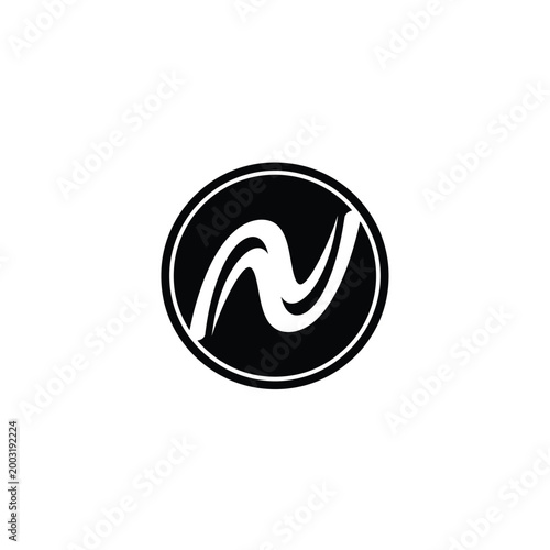 Abstract wavy line inside a black circle frame