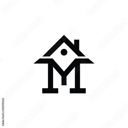 Abstract house combined with letter m shape on a plain white background