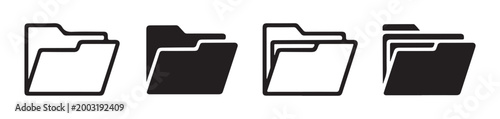 Set of file folder icons with line and solid styles for data storage and digital archive management.