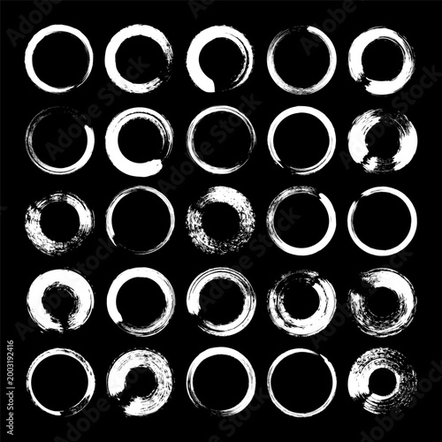 Grunge circles, brush strokes, lines, ink smudges, hand-drawn scribble shapes. Handmade sketchy marks, acrylic stains, charcoal streaks. Paint textures, dry brush effect. Vector illustration