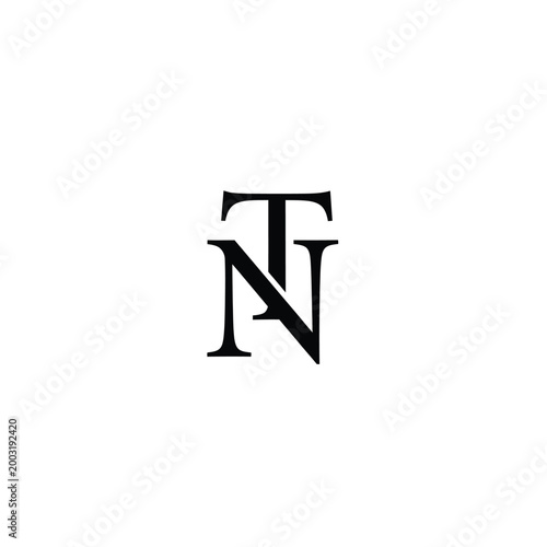 Interlocking monogram featuring letters t and n in black on a white background