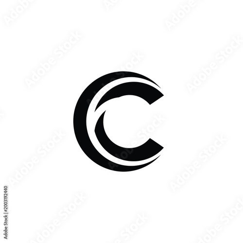 Minimalist black letter c symbol with curved lines on a white background