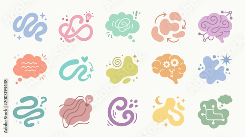 Vector Icons of Brainstorming, Ideas, and Thinking Process in Flat Style