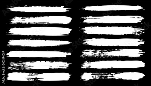 Long grunge brush strokes, lines, ink smudges, hand-drawn scribble shapes. Handmade sketchy marks, stains, charcoal streaks. Paint textures, dry brush effect. Marker underline. Vector illustration