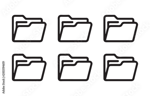 Line art folder icons collection for professional document management and office filing system design.